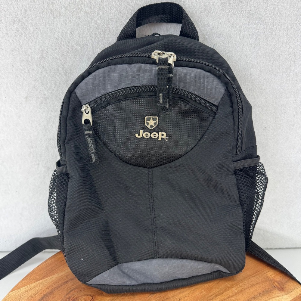 Jeep Mini Backpack Black Nylon Daypack Travel‎ Bag Zippered Compartments Logo